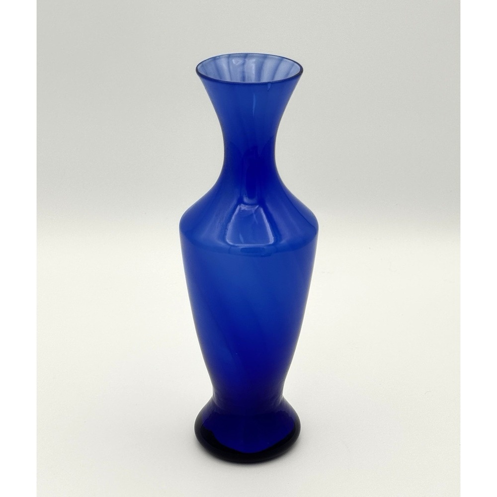 Cobalt Blue Art Glass Bud Vase Optic Ribbed Flared Rim Unmarked